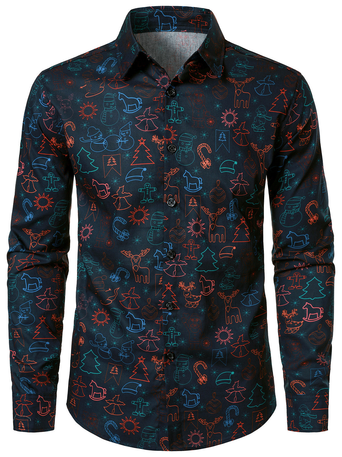 Chemise de Noël à manches longues en coton pour homme avec bonhomme de neige