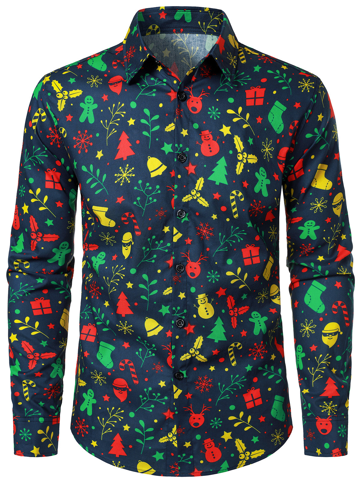 Chemise à manches longues en coton à imprimé de Noël moche pour homme