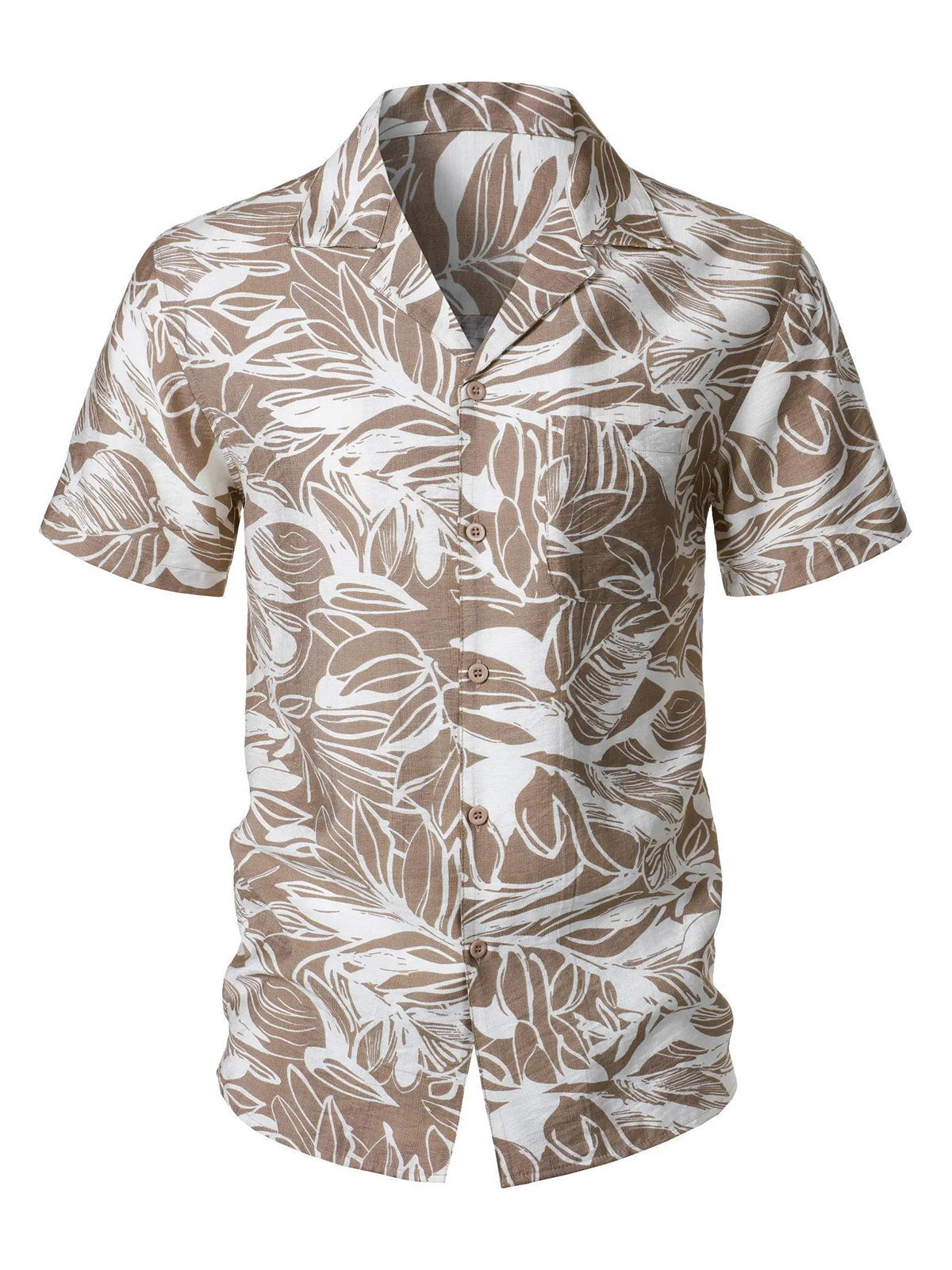 Chemise Homme à Boutons Manches Courtes à Imprimé Tropical avec Poche Style Holiday Col Cubain