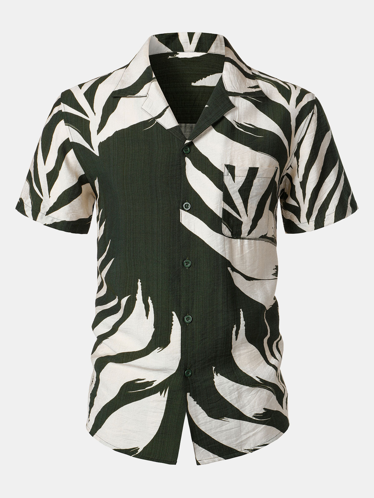 Chemise Homme Manches Courtes Vacances à Poche Imprimé Tropical