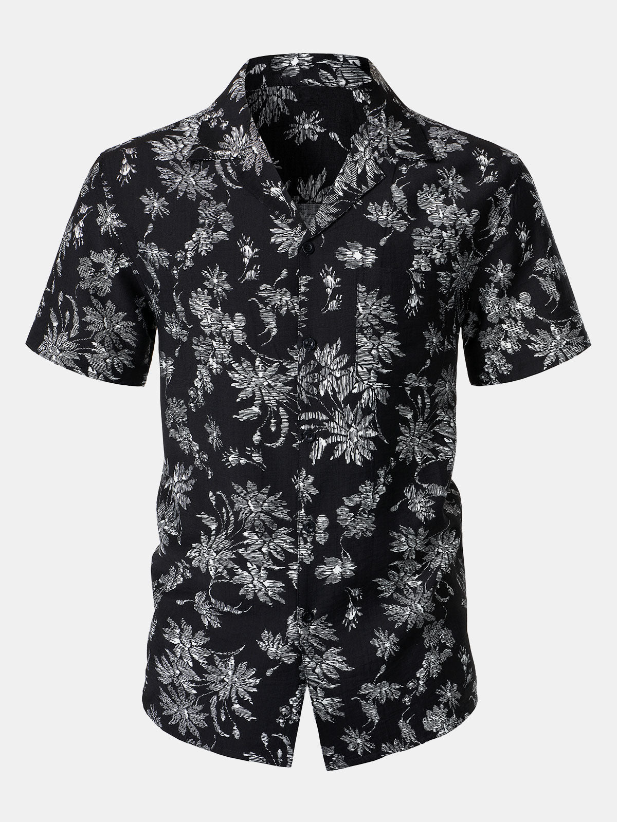 Chemise Hawaïenne Homme Noire à Imprimé Floral Tropical Décontractée