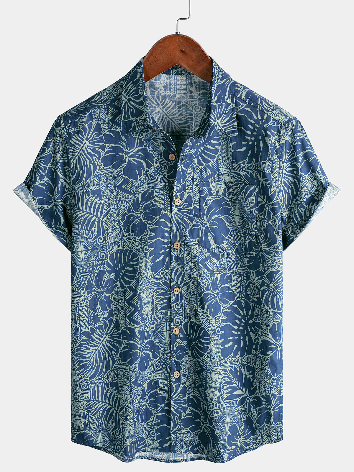 Chemise Homme Imprimé Botanique Tropical en Coton Respirant à Manches Courtes