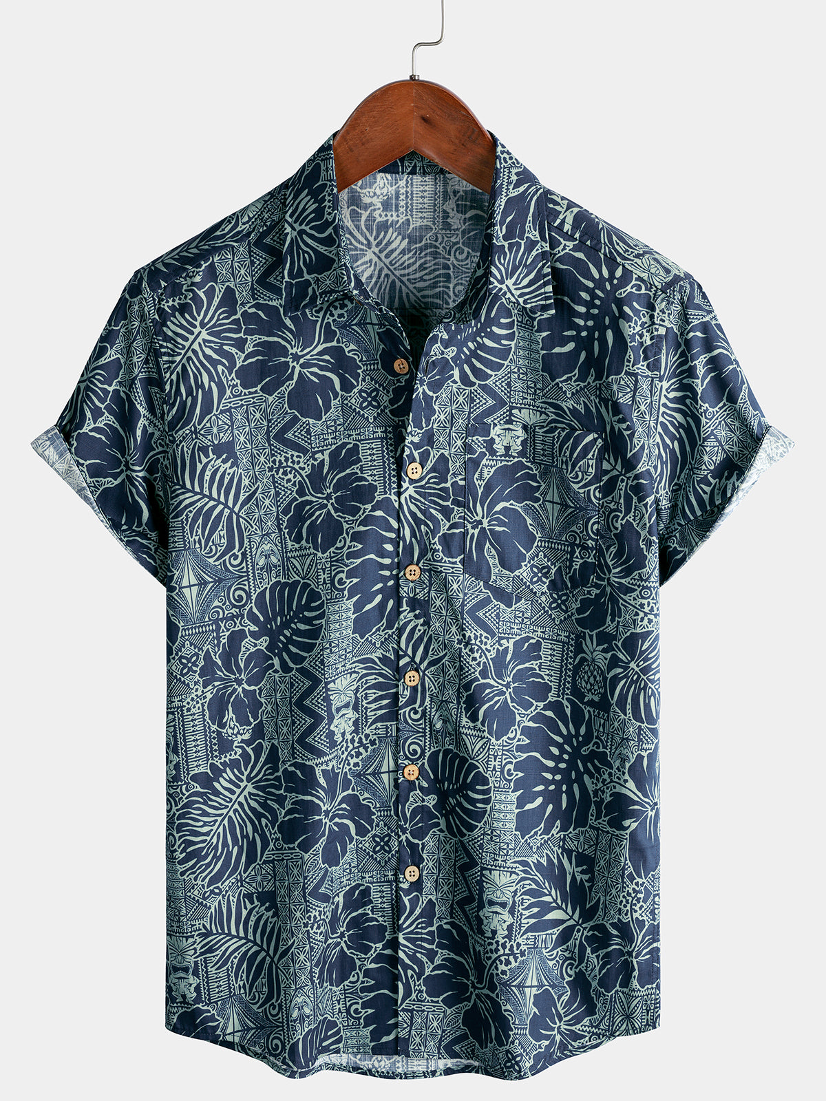 Chemise Homme à Motif Feuilles Tropicales Hawaïennes Style Vacances Plage Manches Courtes