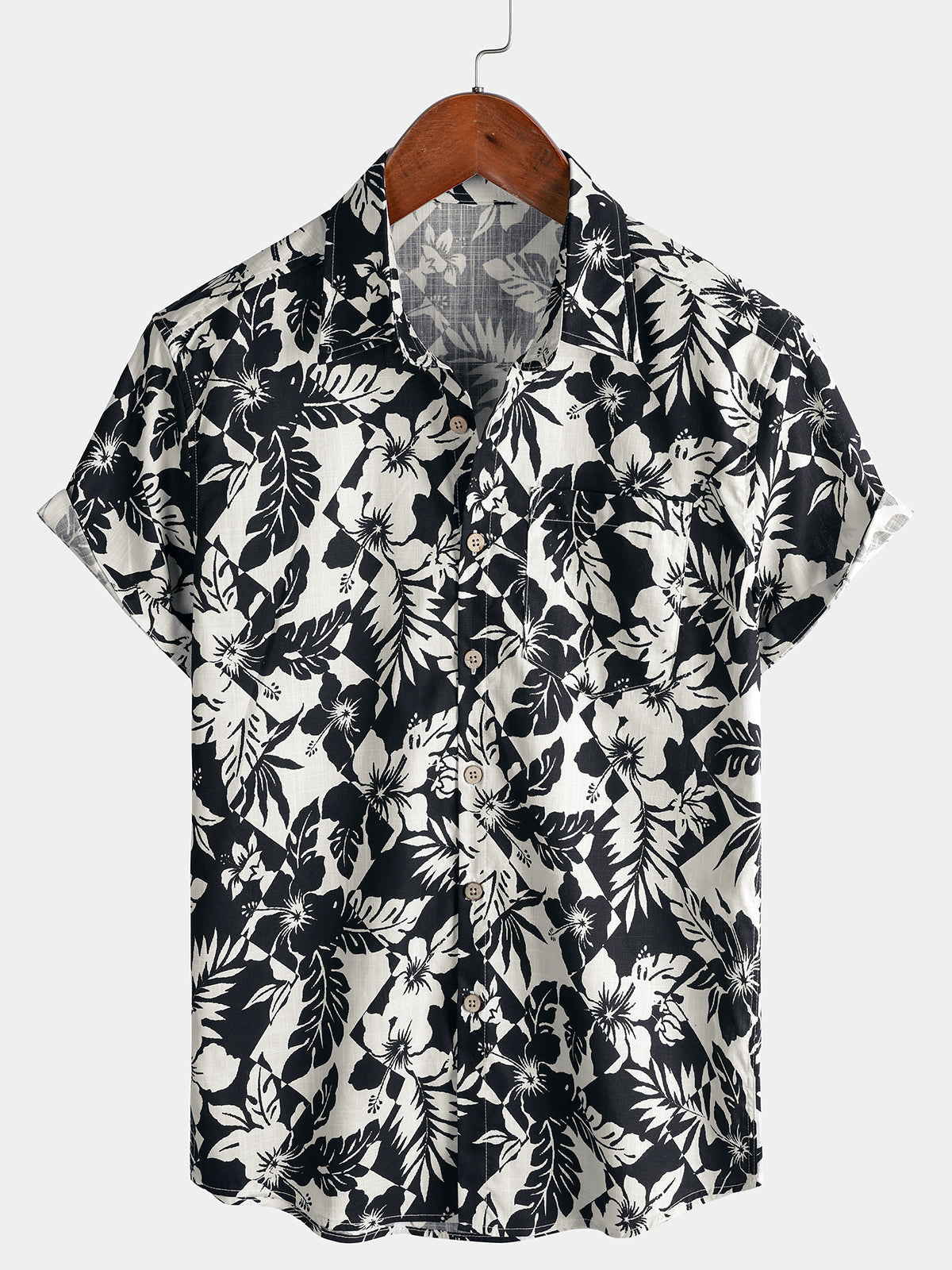 Chemise Homme en Coton à Imprimé Floral Décontractée Style Plage d’Été Manches Courtes