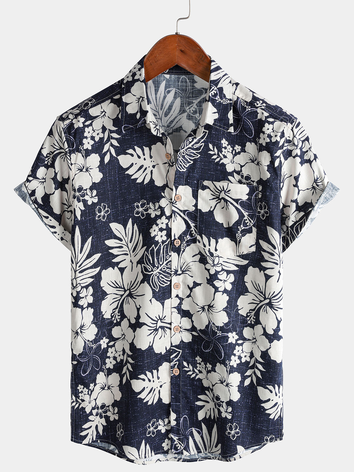 Chemise Homme Vintage à Manches Courtes en Coton Respirante Imprimé Fleurs Style Île et Vacances