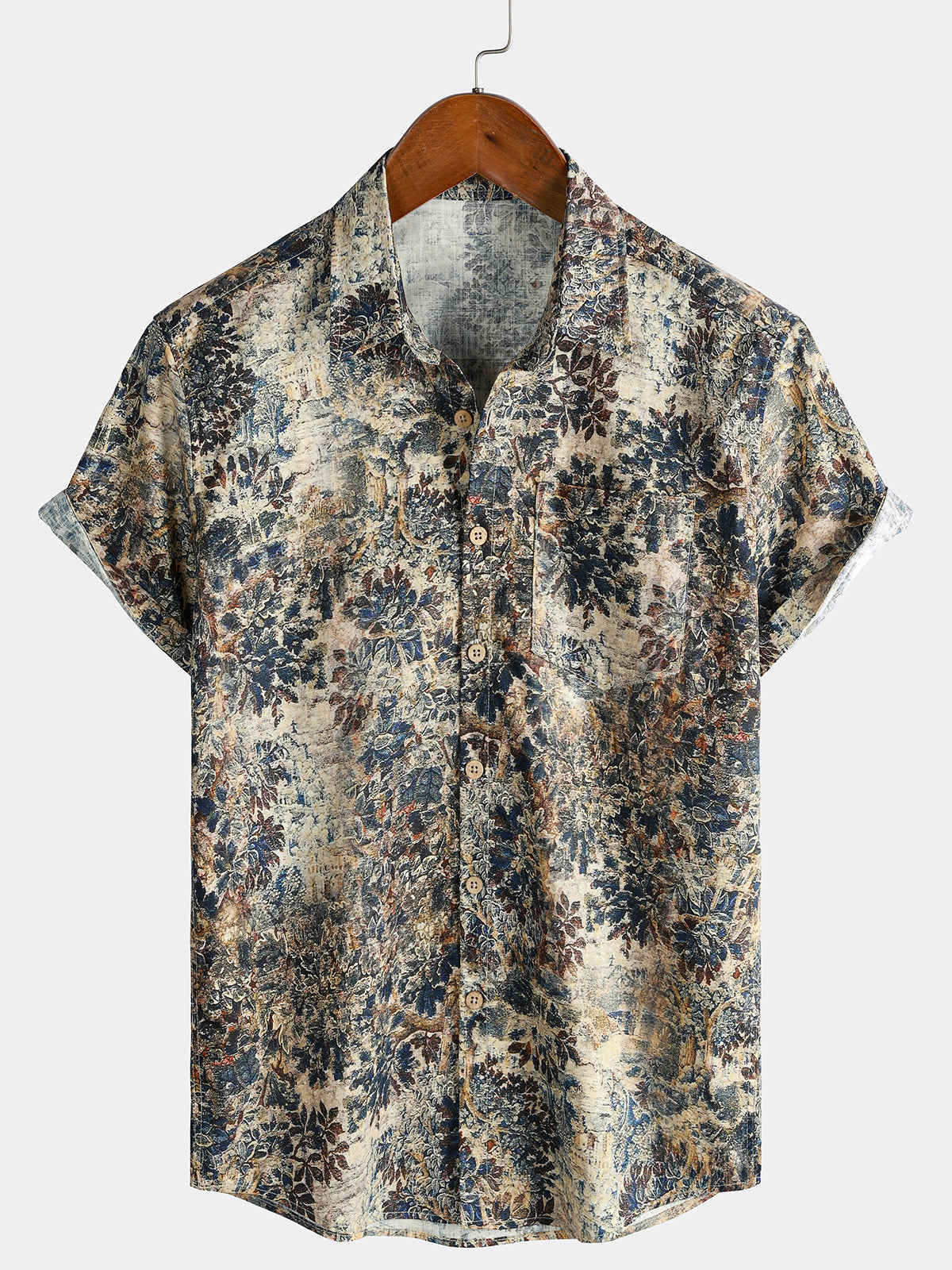 Chemise Homme Rétro en Coton Respirant Style Vacances à Manches Courtes
