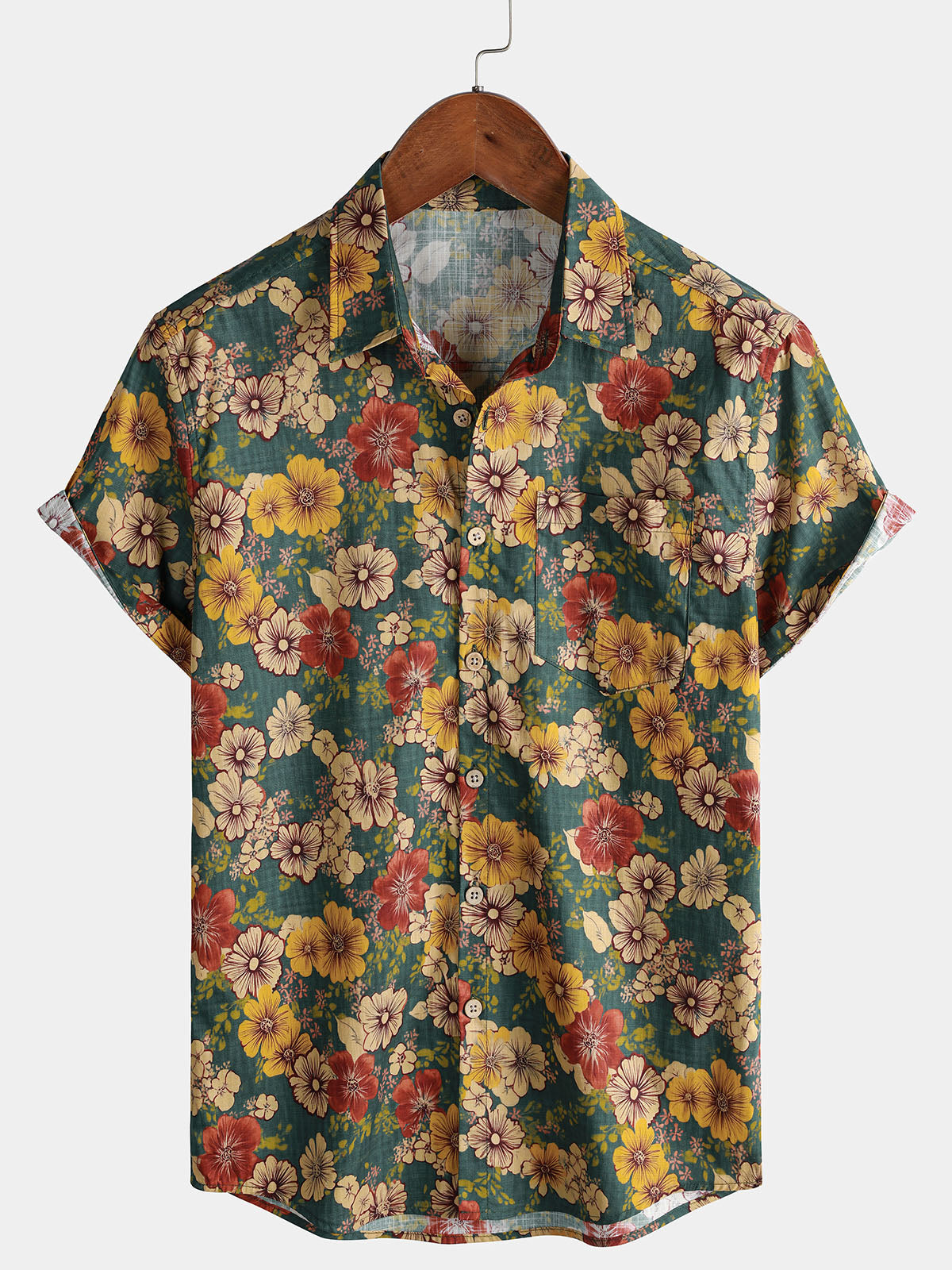 Chemise Homme Vintage à Manches Courtes en Coton Respirante Imprimé Botanique Style Resort