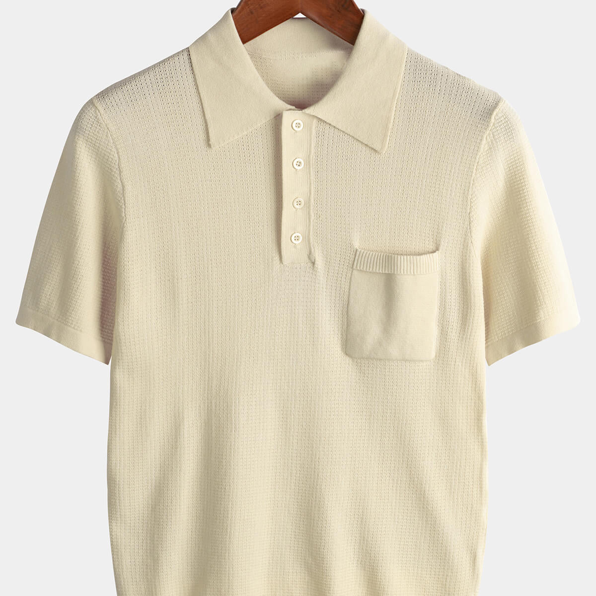 Polo de golf côtelé classique à manches courtes pour hommes, tricot décontracté avec poche
