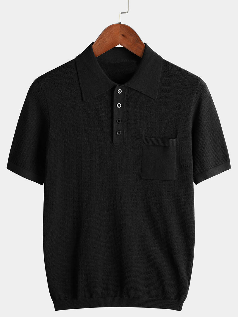Polo de golf côtelé classique à manches courtes en tricot pour hommes