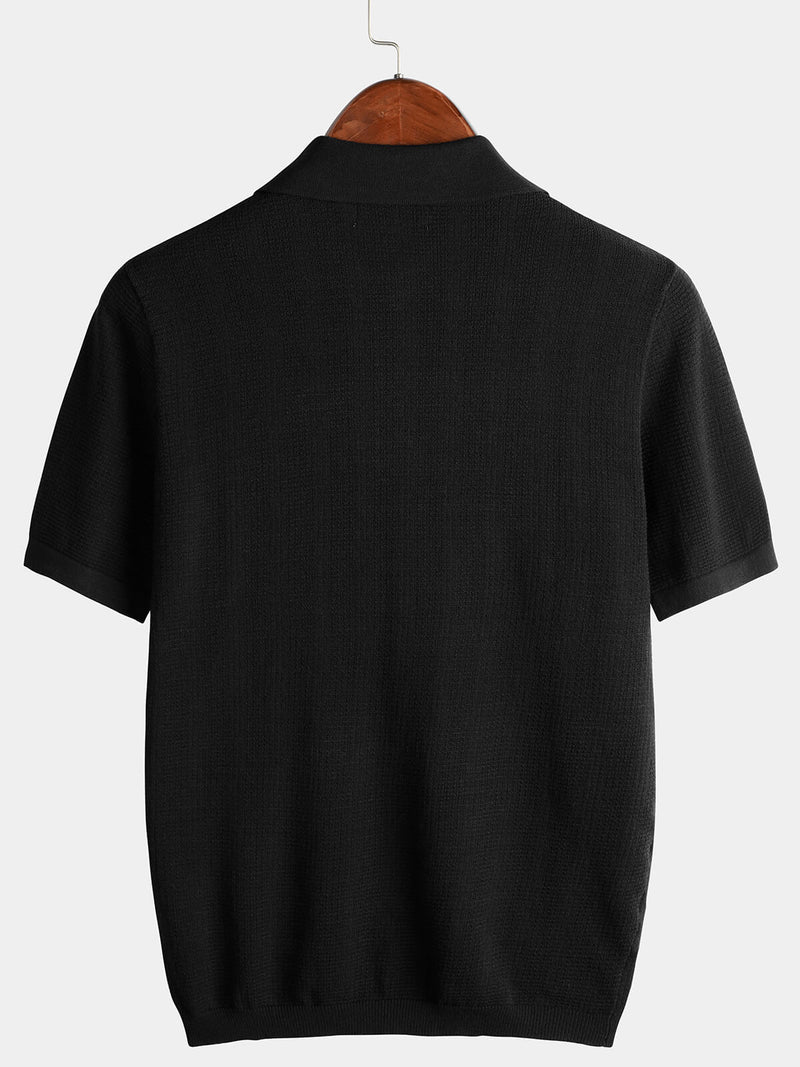 Polo de golf côtelé classique à manches courtes en tricot pour hommes