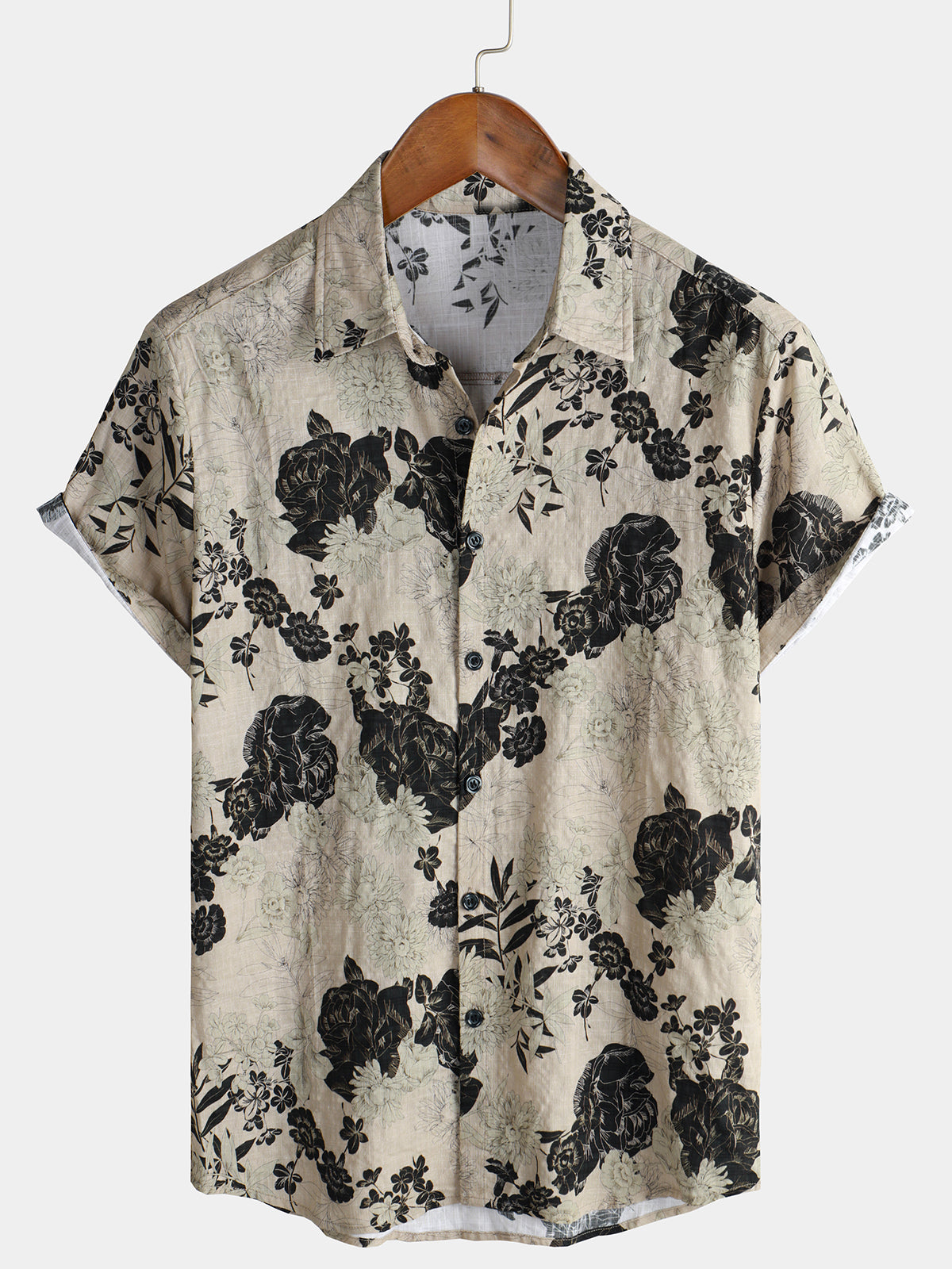 Chemise en coton de loisirs à manches courtes vintage à fleurs pour hommes