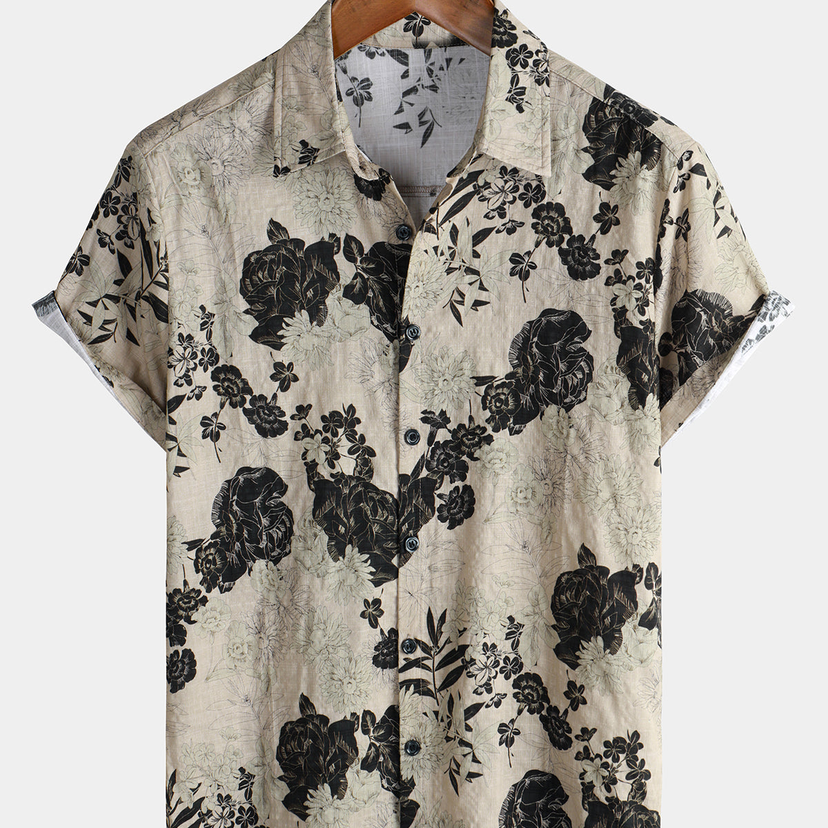 Chemise en coton de loisirs à manches courtes vintage à fleurs pour hommes