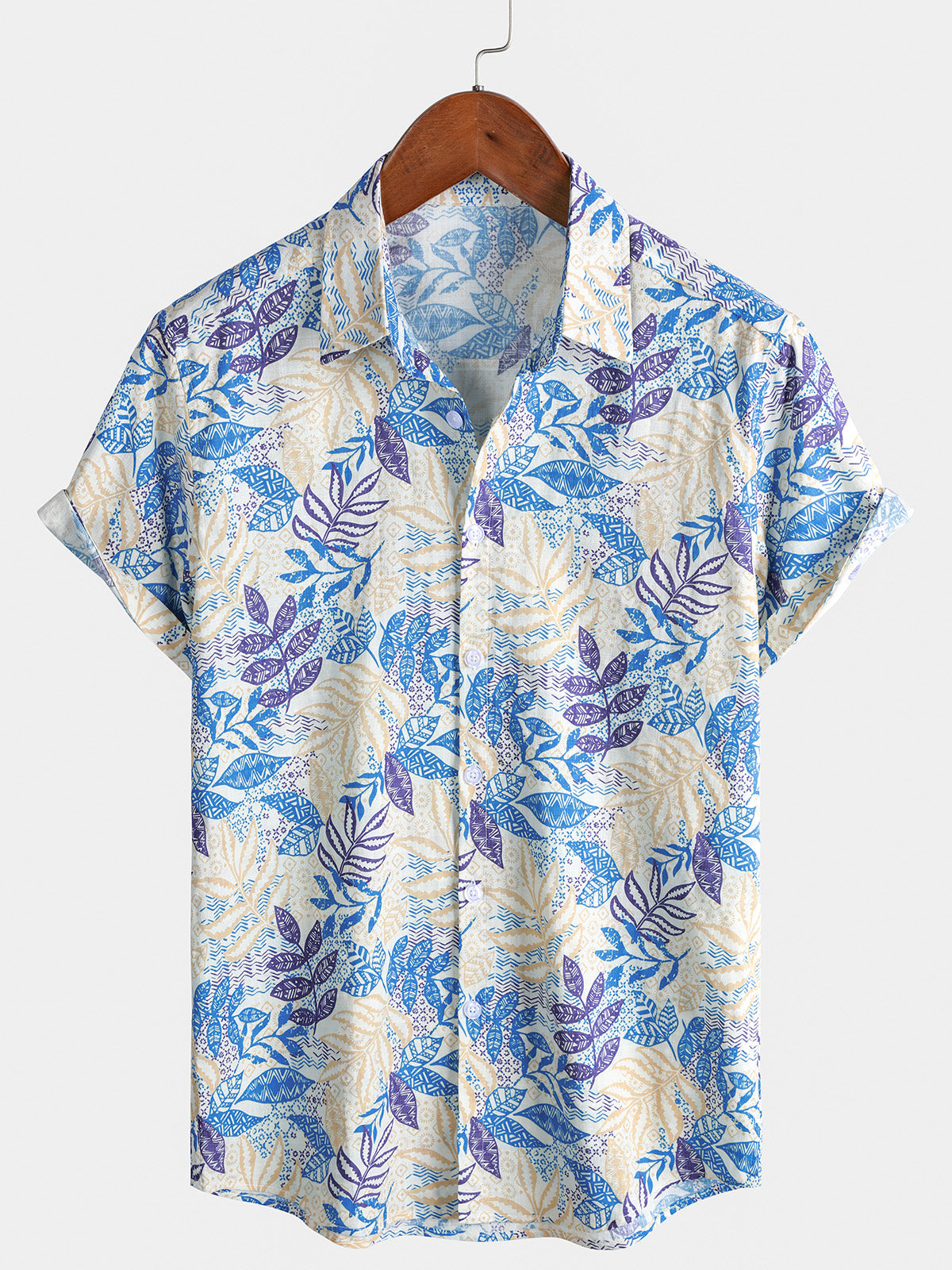 Chemise homme manches courtes imprimé feuilles tropicales style bohème