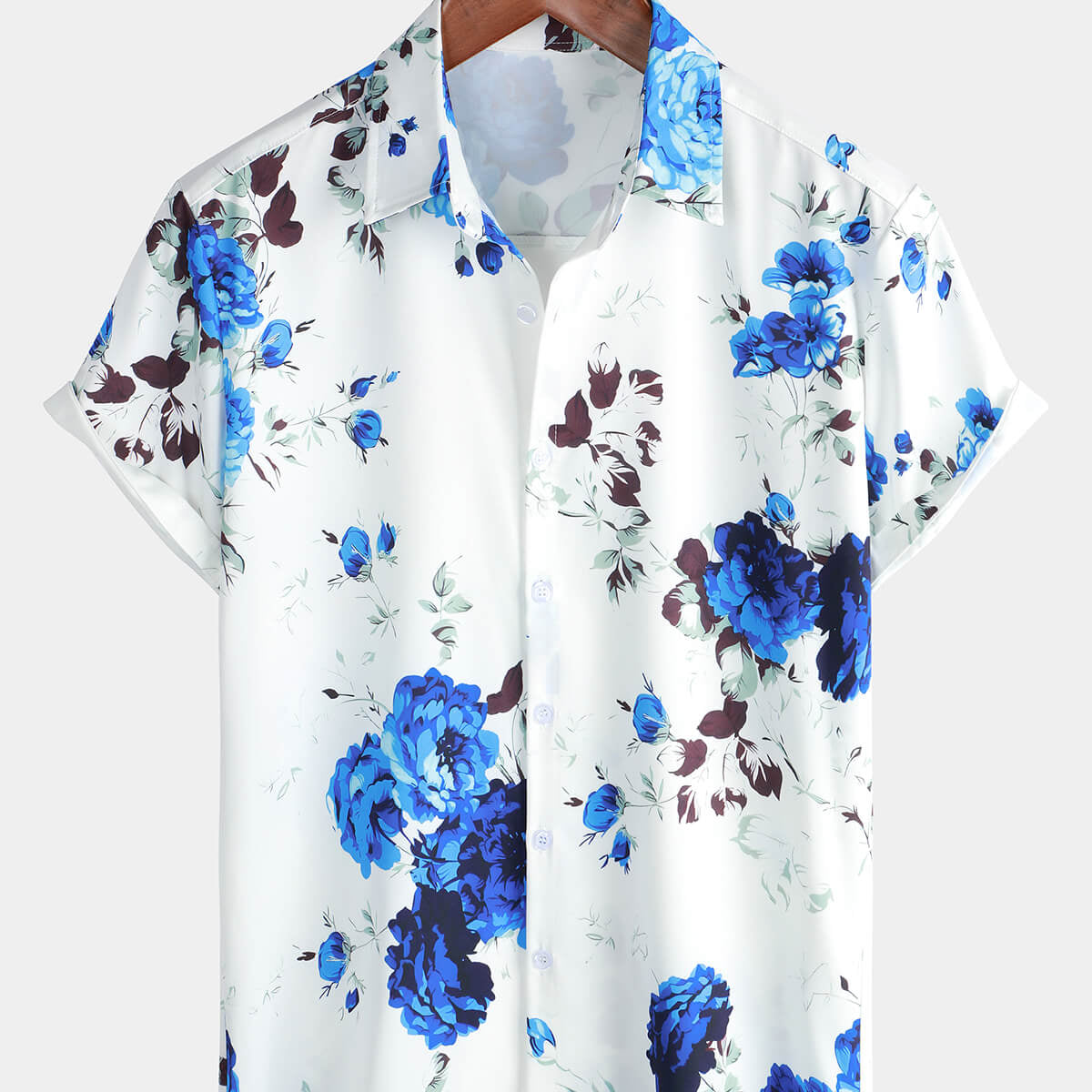 Chemise boutonnée à manches courtes pour hommes, vacances décontractées à fleurs, été