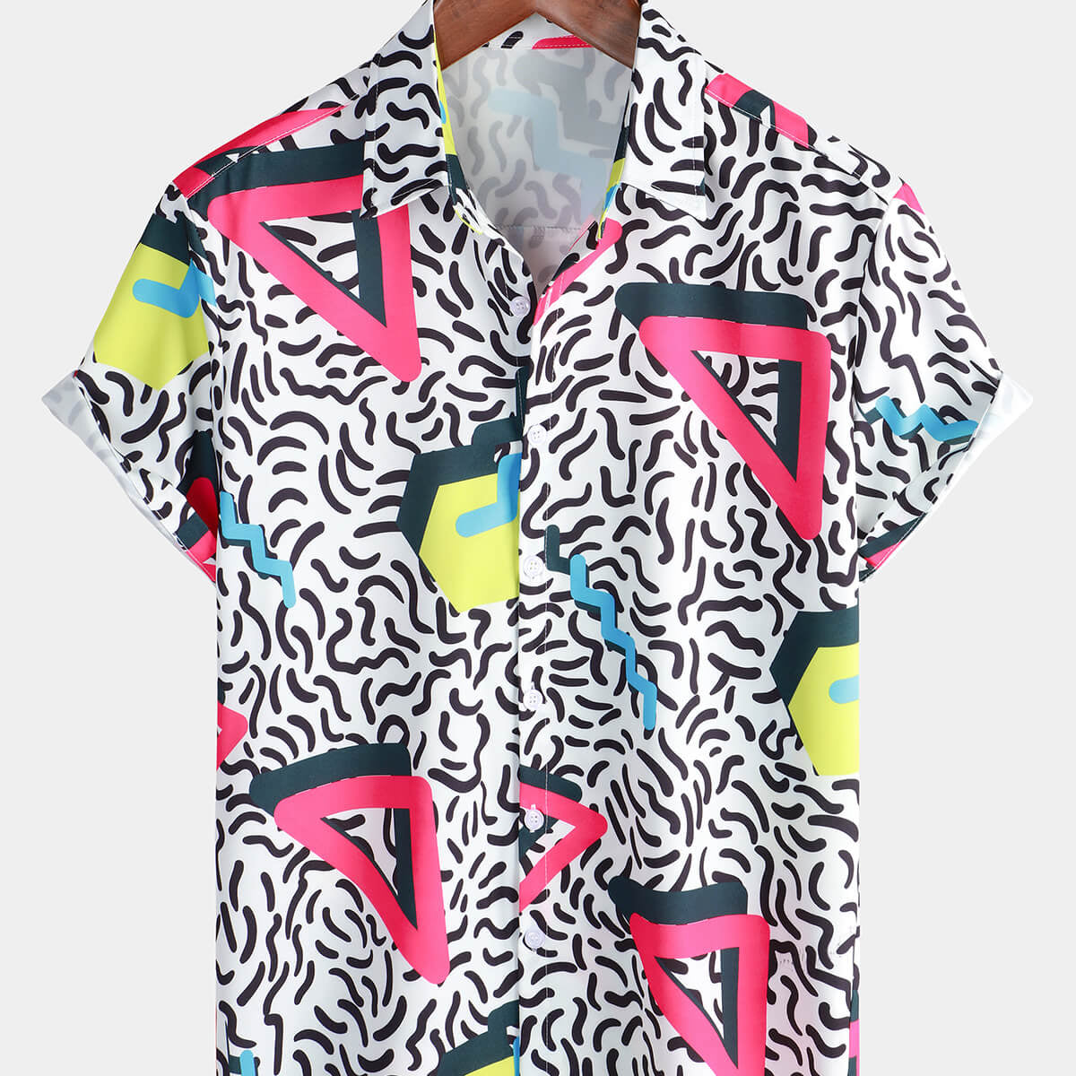 Chemise boutonnée à manches courtes pour hommes, été des années 90, fête Disco drôle hawaïenne