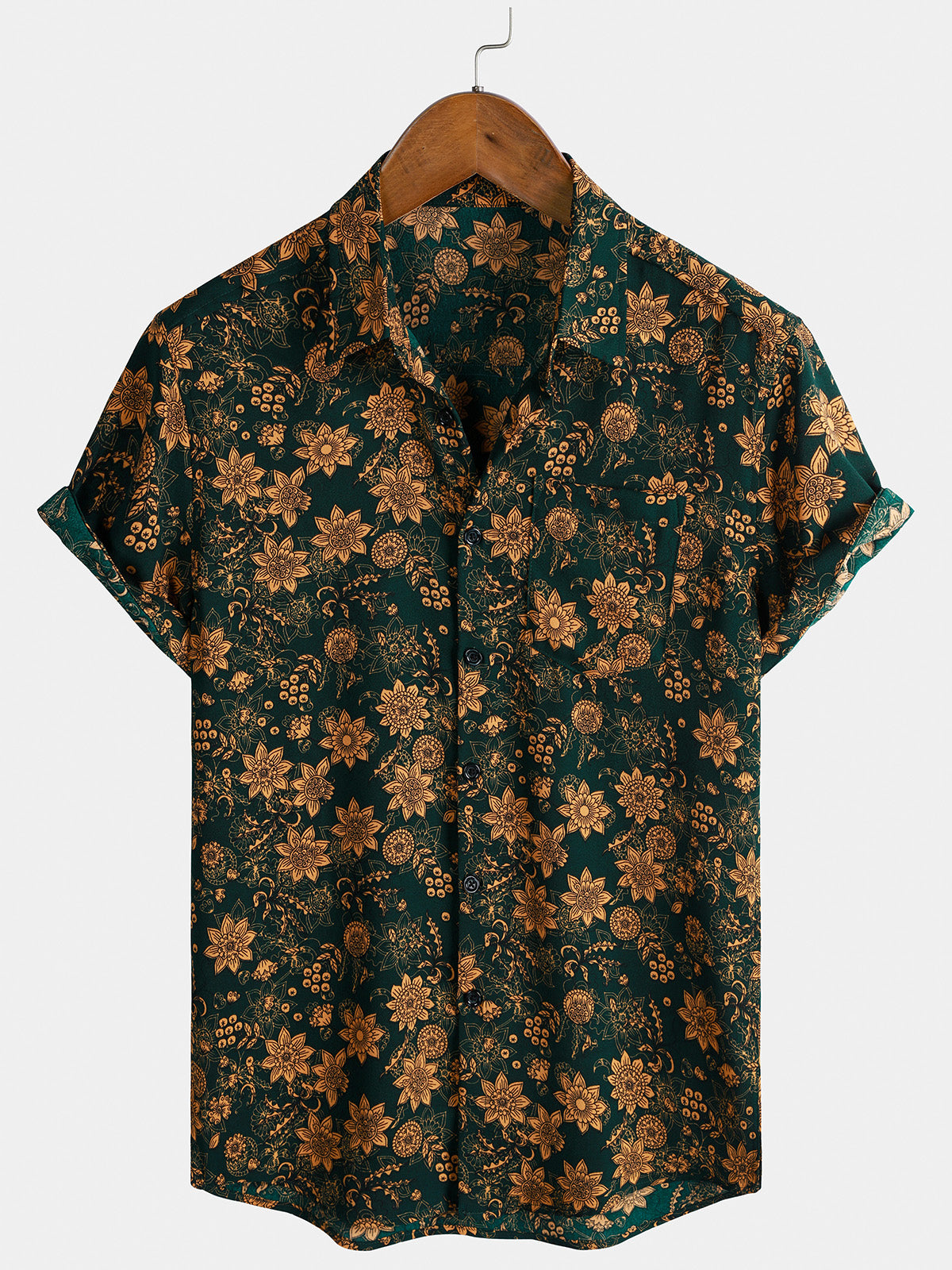 Chemise Homme Imprimé Floral Vintage Style Bohème Casual Manches Courtes