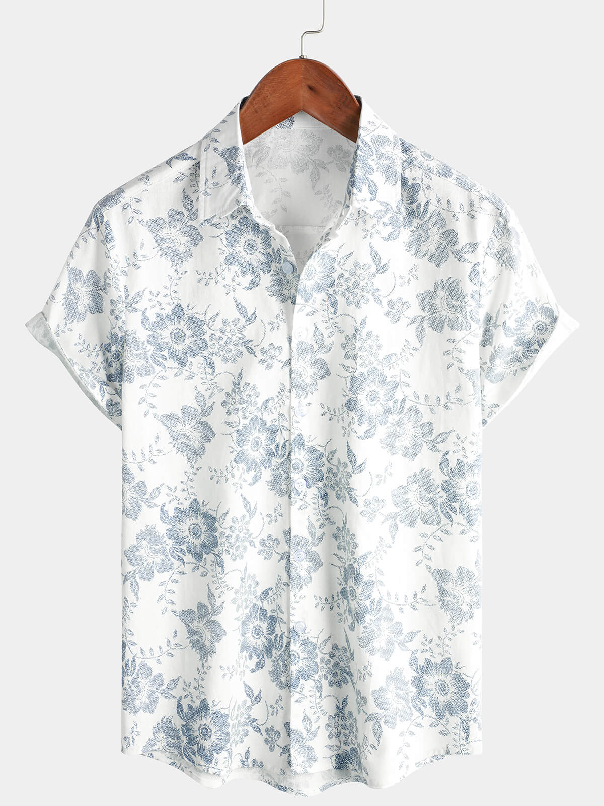 Chemise d'été hawaïenne blanche à manches courtes respirante en coton et lin pour hommes