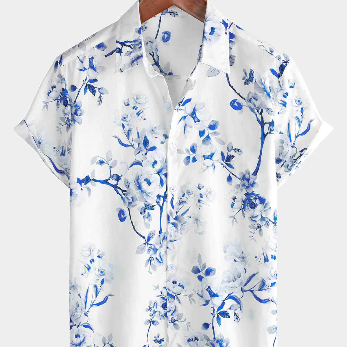 Chemise boutonnée à manches courtes en coton respirant décontracté à fleurs pour hommes