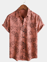 Chemise de plage à manches courtes en coton et lin à imprimé floral vintage pour hommes