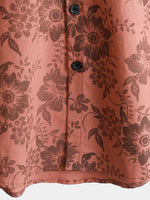 Chemise de plage à manches courtes en coton et lin à imprimé floral vintage pour hommes