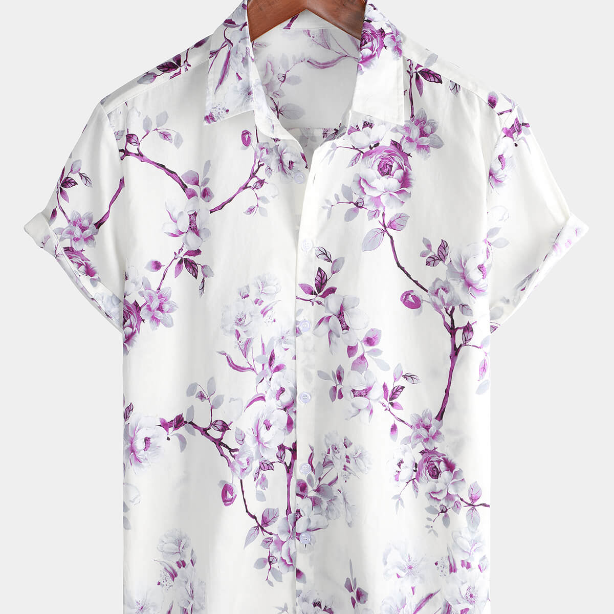 Chemise boutonnée à manches courtes en coton d'été décontractée à fleurs pour hommes