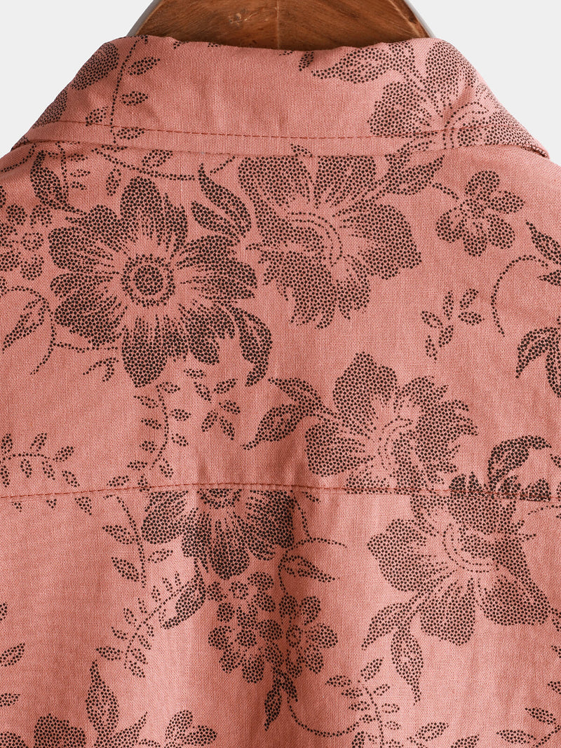 Chemise de plage à manches courtes en coton et lin à imprimé floral vintage pour hommes