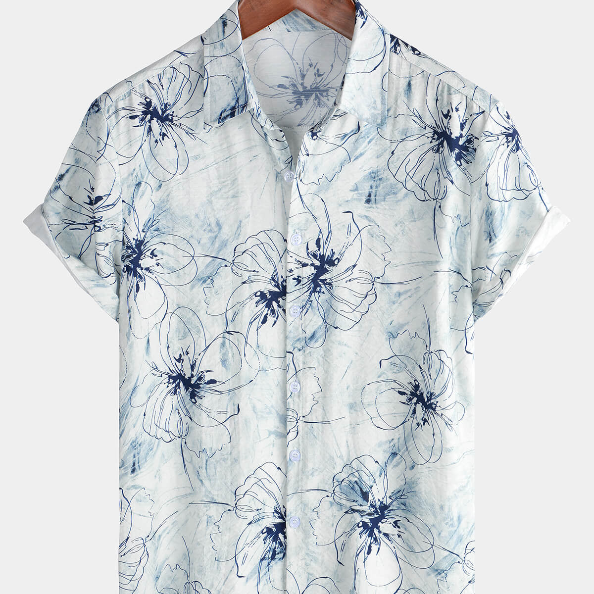 Chemise boutonnée blanche à manches courtes pour hommes, décontractée, Vintage, florale, vacances