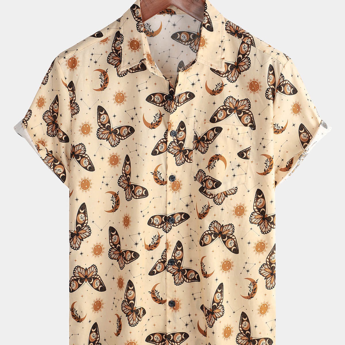 Chemise boutonnée décontractée à manches courtes pour hommes, imprimé papillon, été