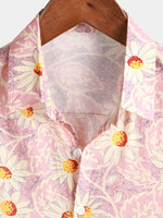 Chemise à manches courtes en coton hawaïen à fleurs roses pour hommes
