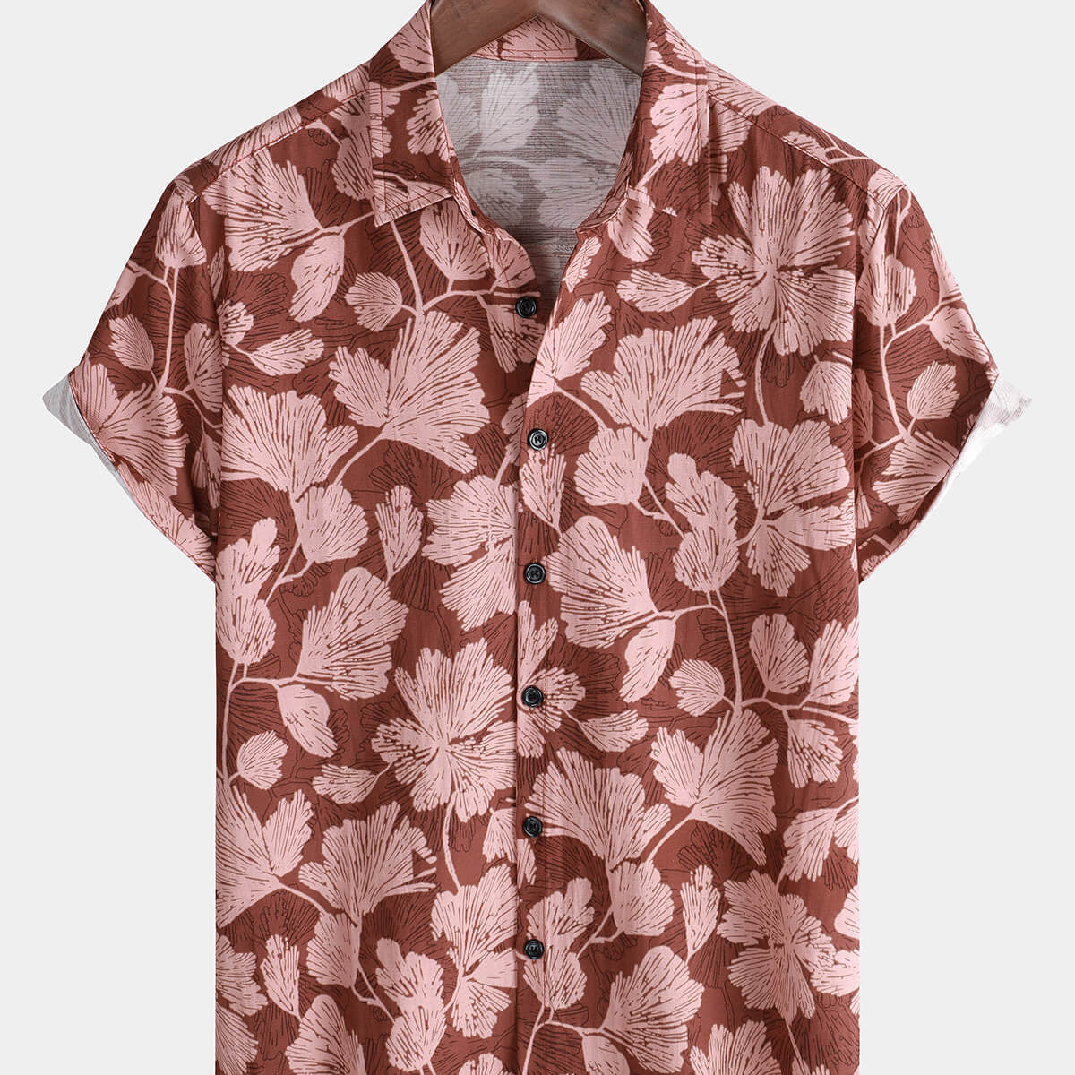 Chemise boutonnée à manches courtes en coton décontracté à fleurs tropicales pour hommes