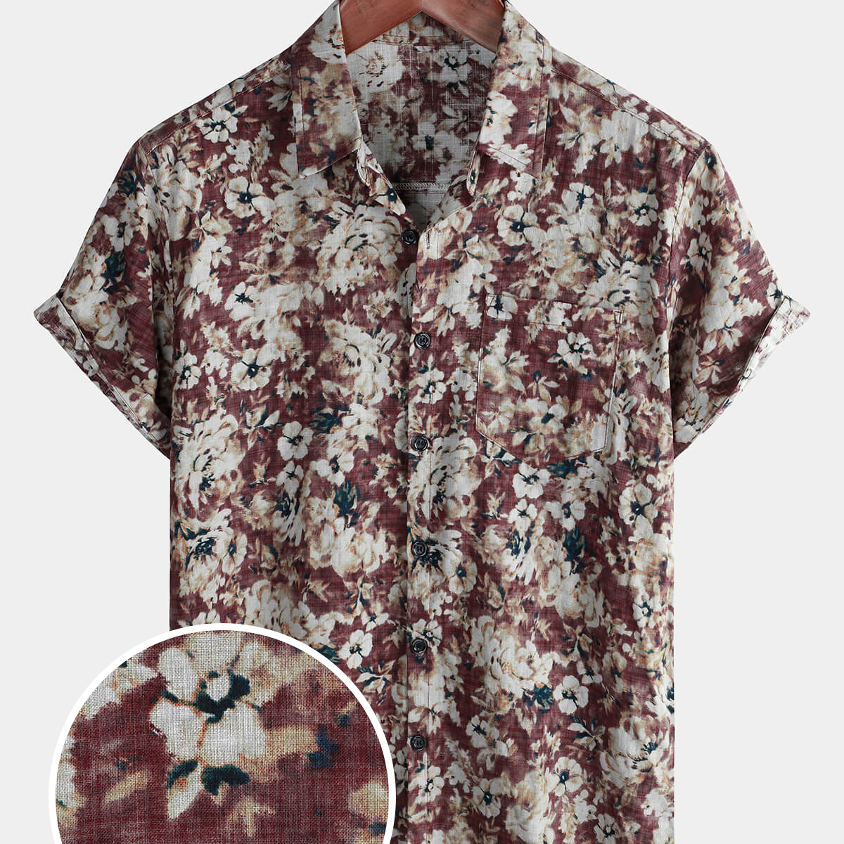 Chemise boutonnée à manches courtes avec poche décontractée pour hommes