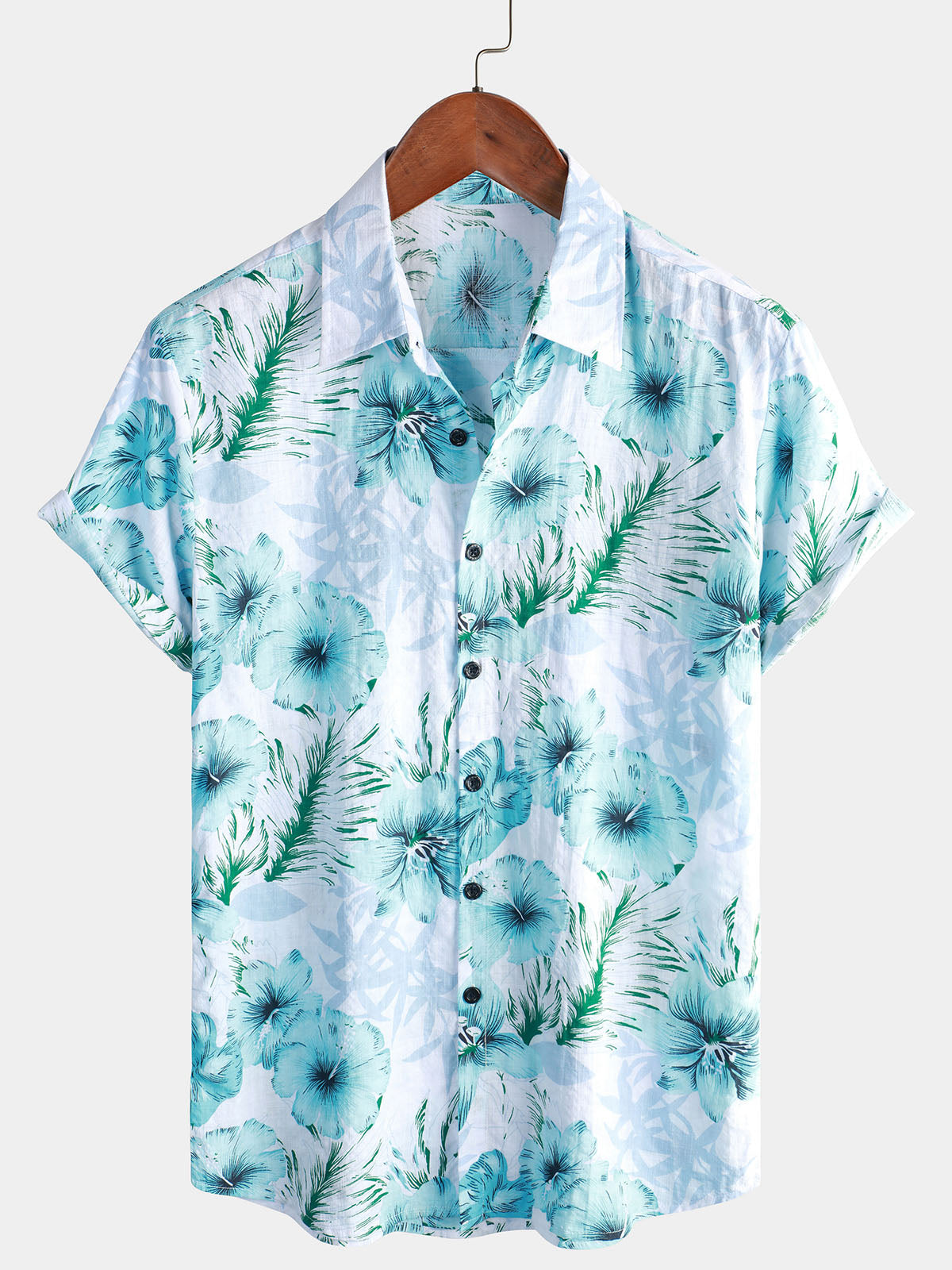 Chemise à manches courtes hawaïenne à fleurs tropicales pour hommes Hibiscus bleu été vacances plage
