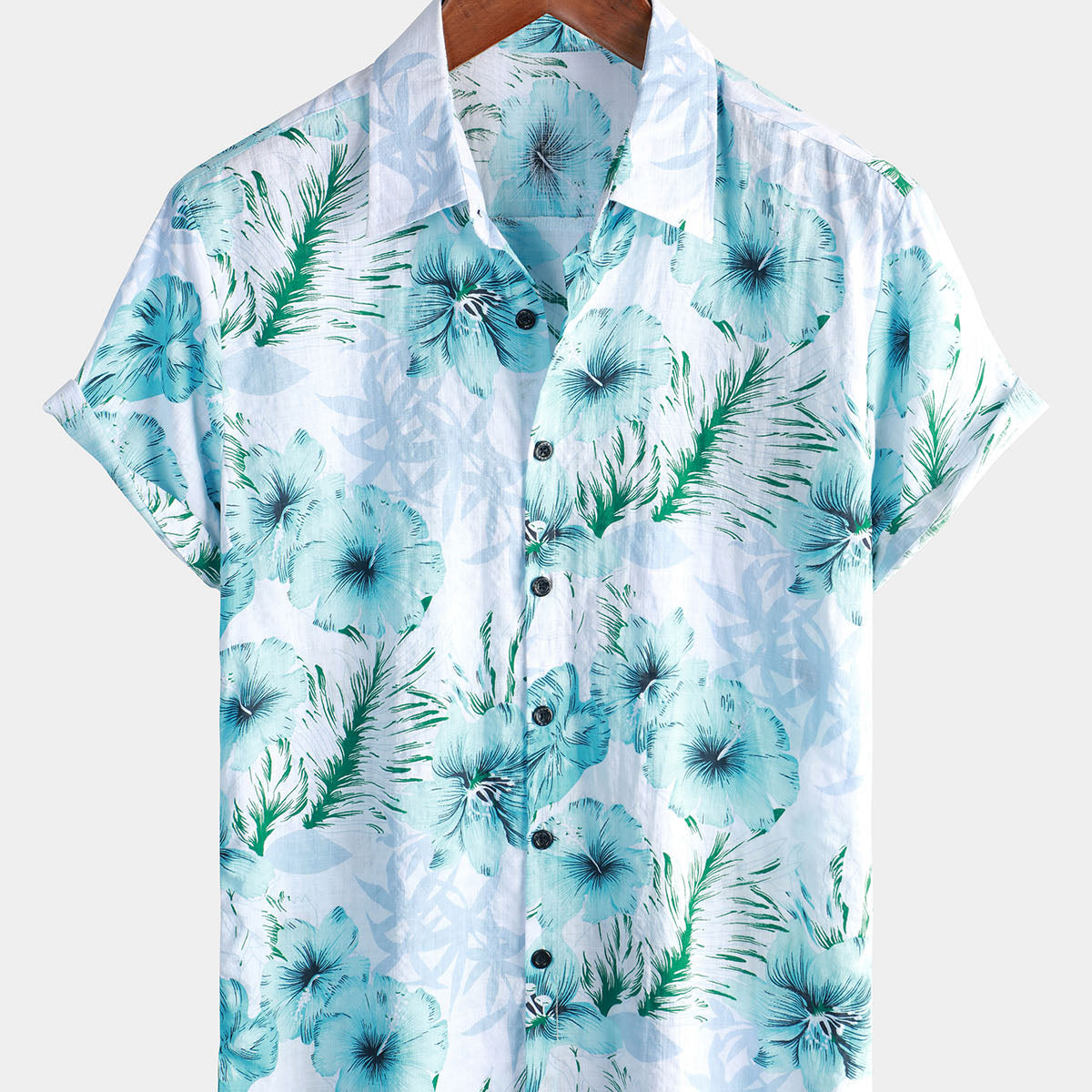Chemise à manches courtes hawaïenne à fleurs tropicales pour hommes Hibiscus bleu été vacances plage