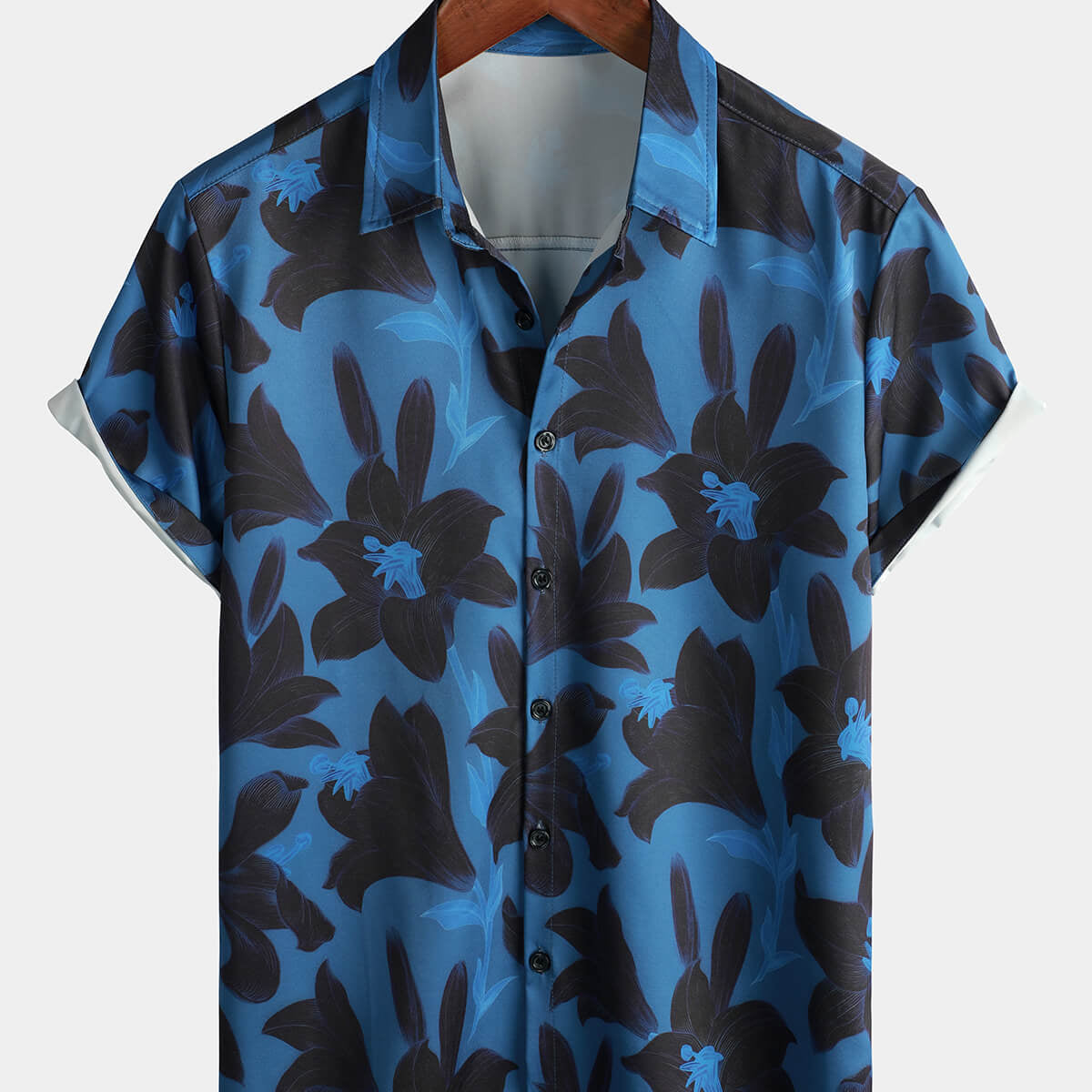 Chemise d'été à manches courtes à fleurs bleues pour hommes