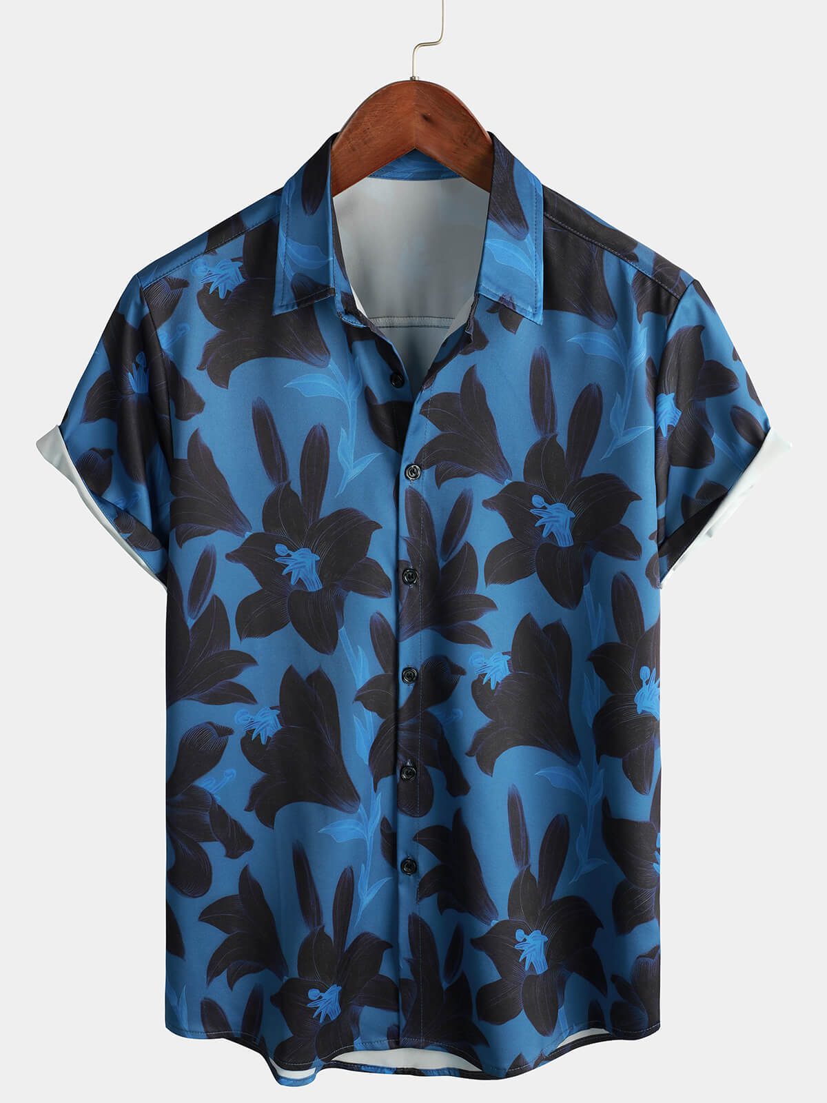 Chemise d'été à manches courtes à fleurs bleues pour hommes