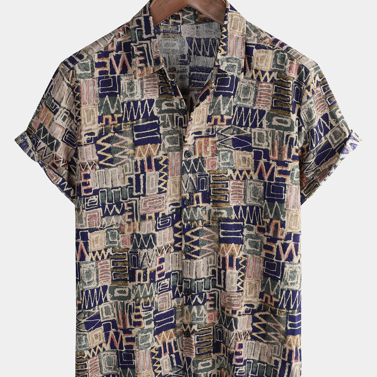 Chemise boutonnée à manches courtes décontractée en jacquard floral rétro pour hommes