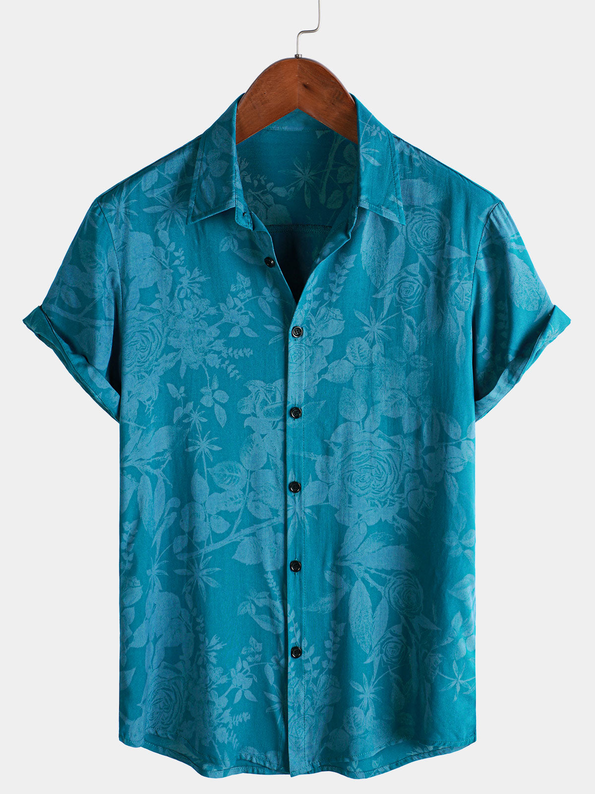 Chemise hawaïenne à manches courtes pour homme, motif floral bleu, pour l'été et la plage
