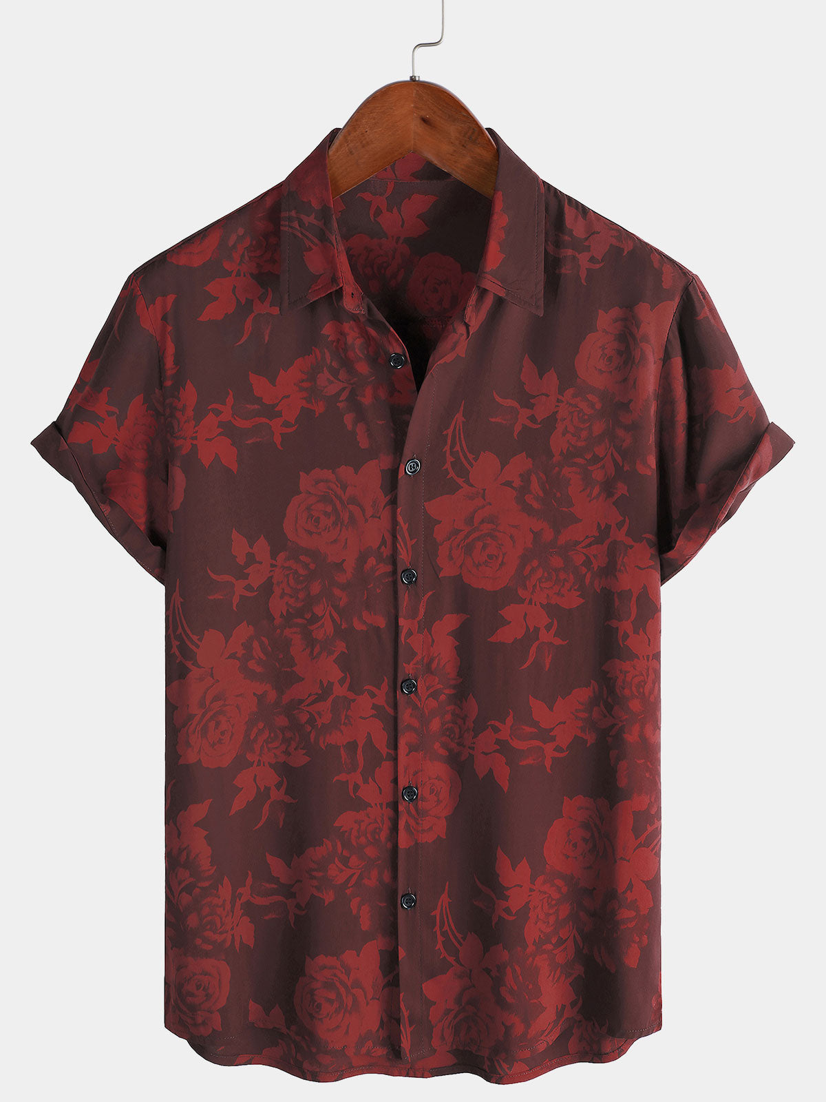 Chemise hawaïenne à manches courtes pour homme, motif floral rouge, pour l'été et la plage