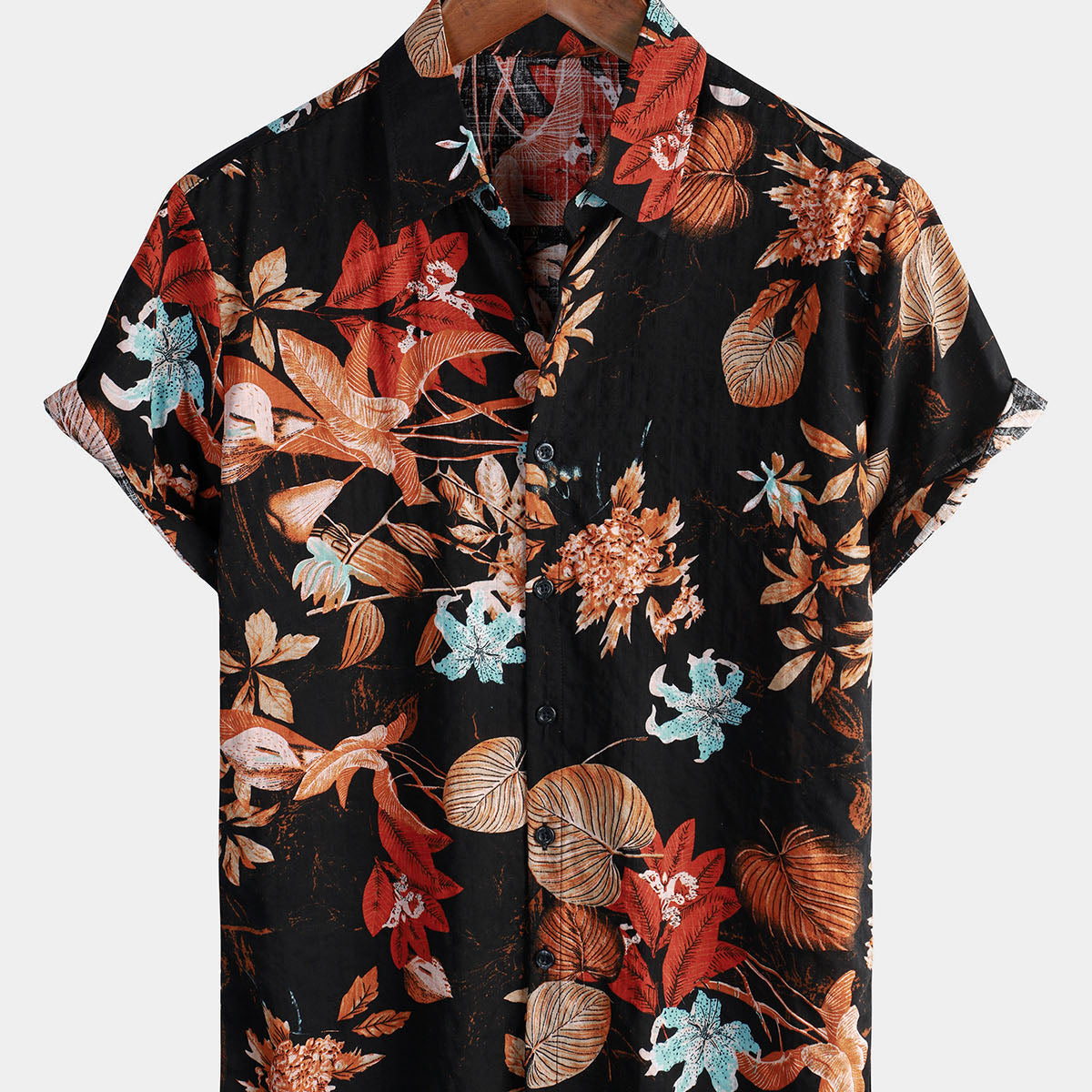Chemise hawaïenne boutonnée à manches courtes à imprimé floral vintage pour hommes