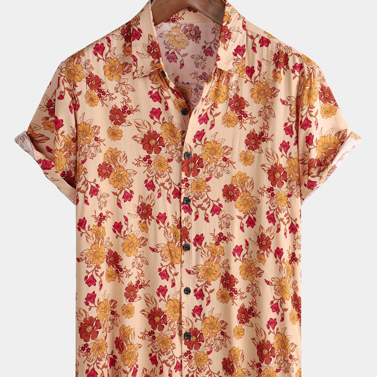 Chemise boutonnée à manches courtes vintage décontractée à fleurs pour hommes