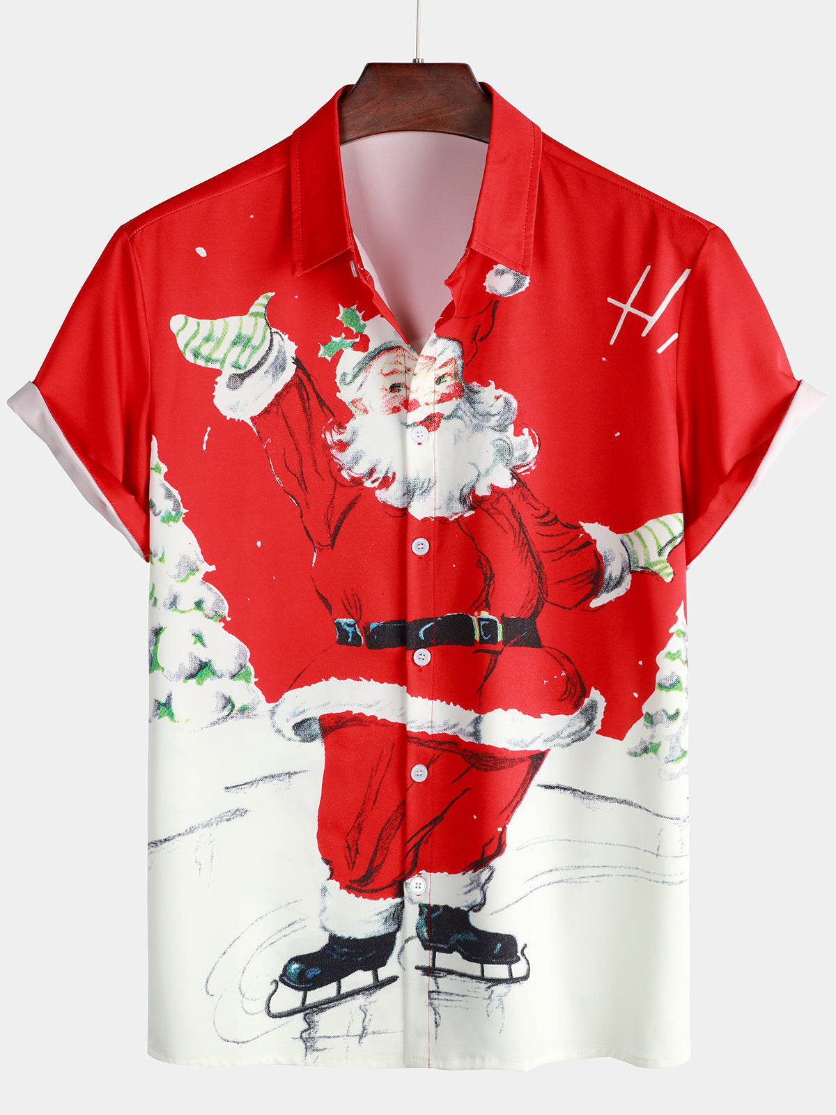 Chemise de Noël rouge à manches courtes VIntage Snow Santa Claus pour hommes