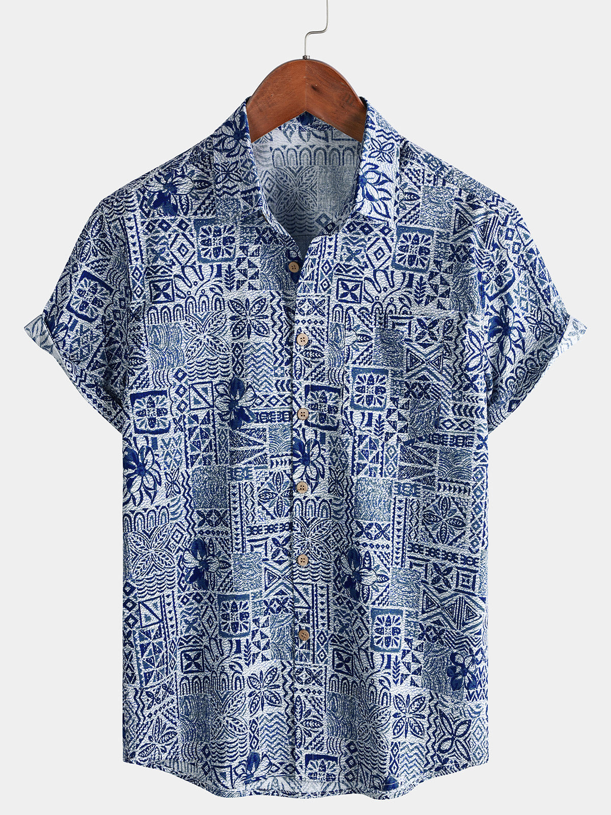 Chemise Homme Géométrique Bleue Vintage