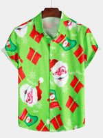 Chemise à manches courtes sur le thème de Noël drôle vert pour homme