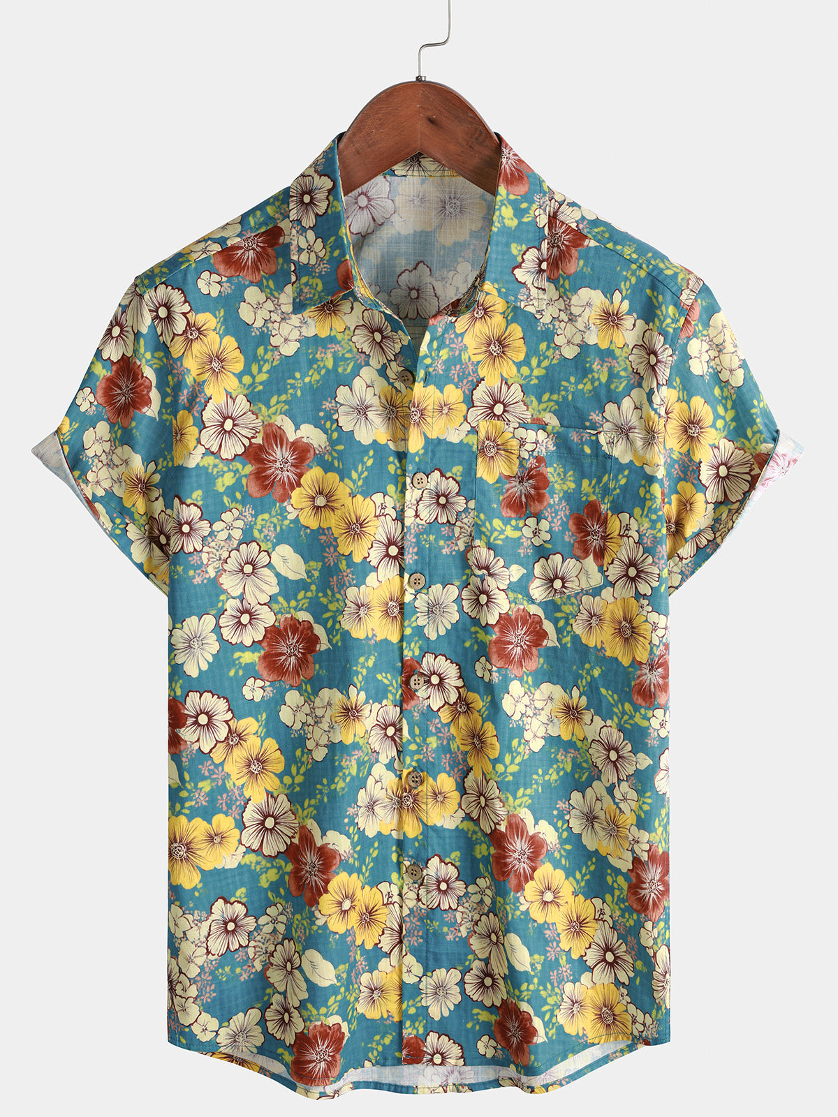 Chemise Homme Florale Bleu Clair Vintage
