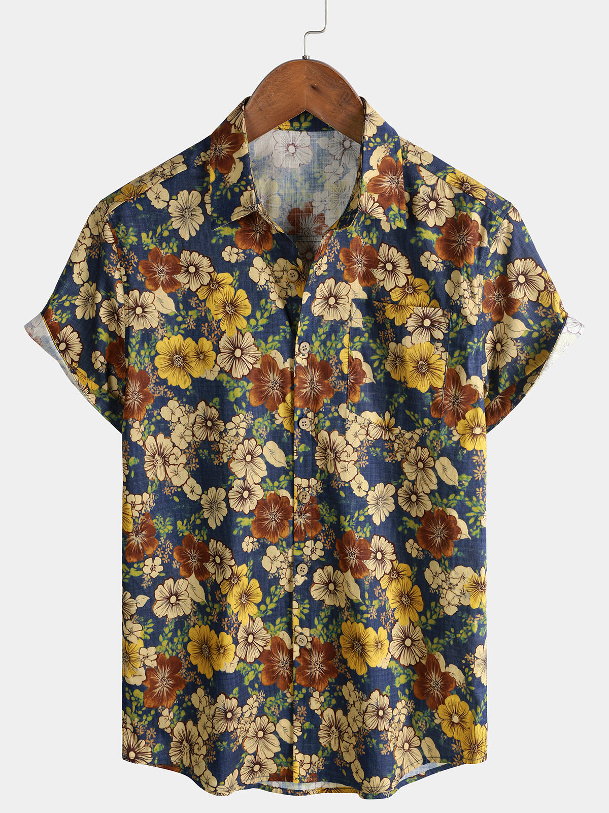 Chemise Homme Florale Bleu Marine Vintage