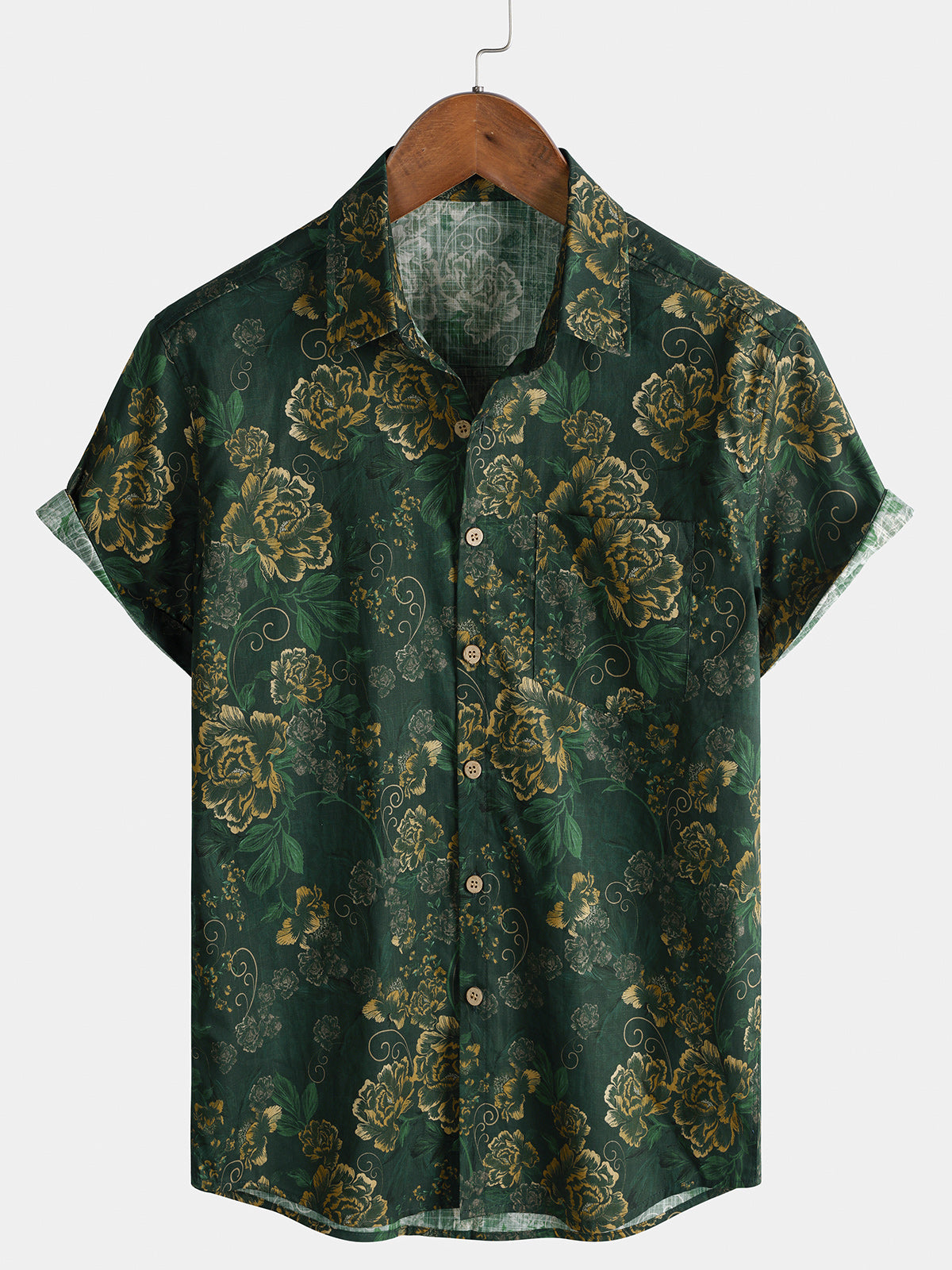 Chemise Homme Botanique Vert et Or Vintage