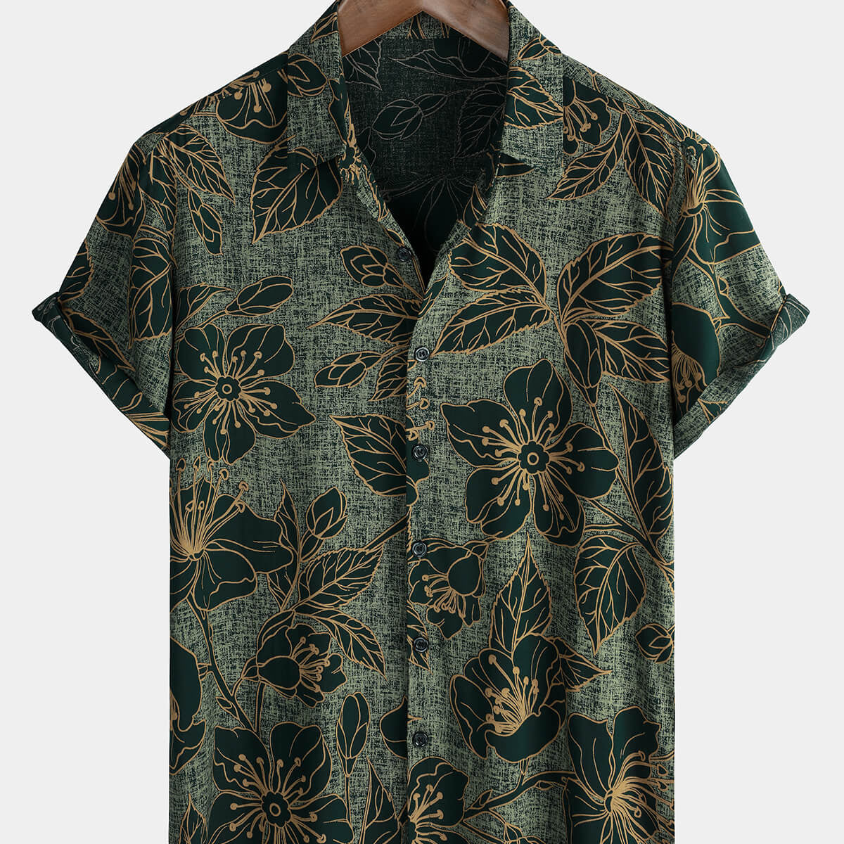 Chemise à manches courtes boutonnée pour hommes, motif floral, vintage, vert, vacances d'été
