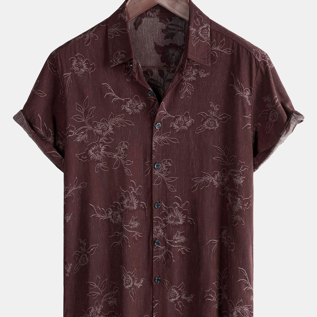 Chemise boutonnée à manches courtes pour hommes, vacances florales, rouge, décontractée, été