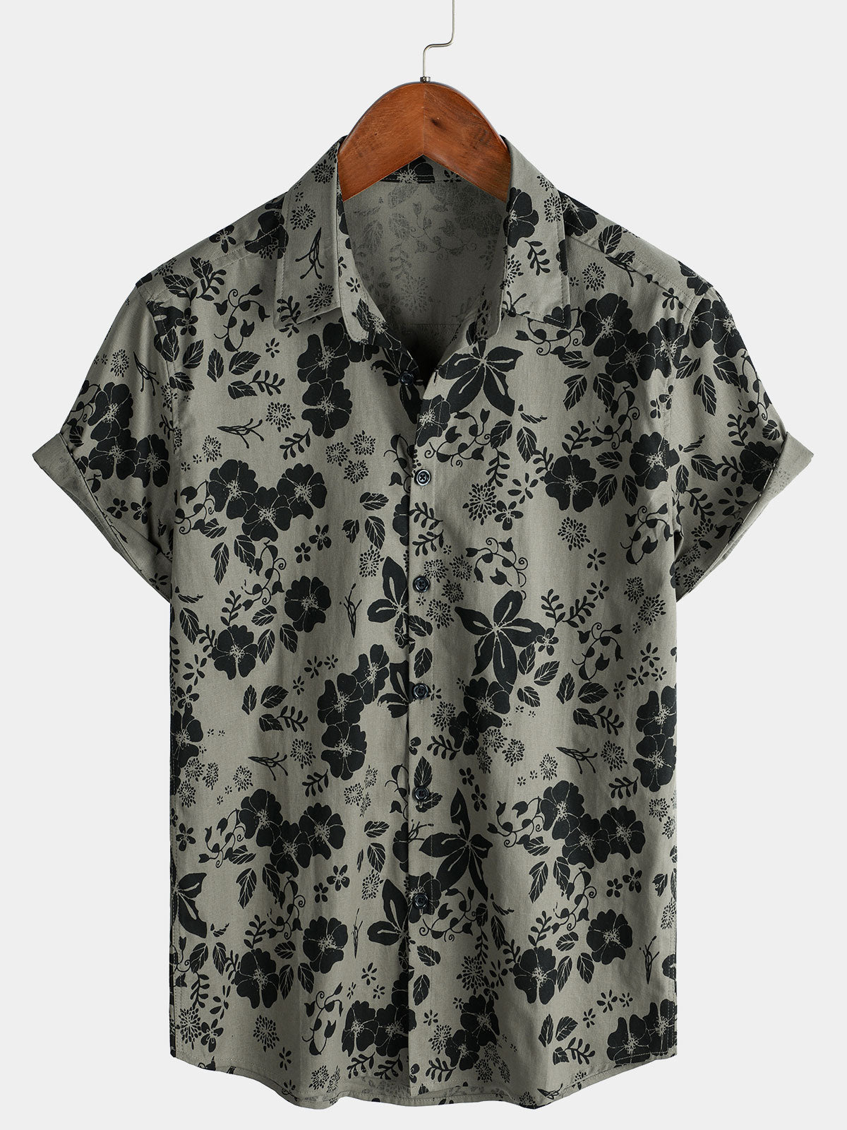 Chemise respirante en coton et lin à imprimé floral rétro pour homme