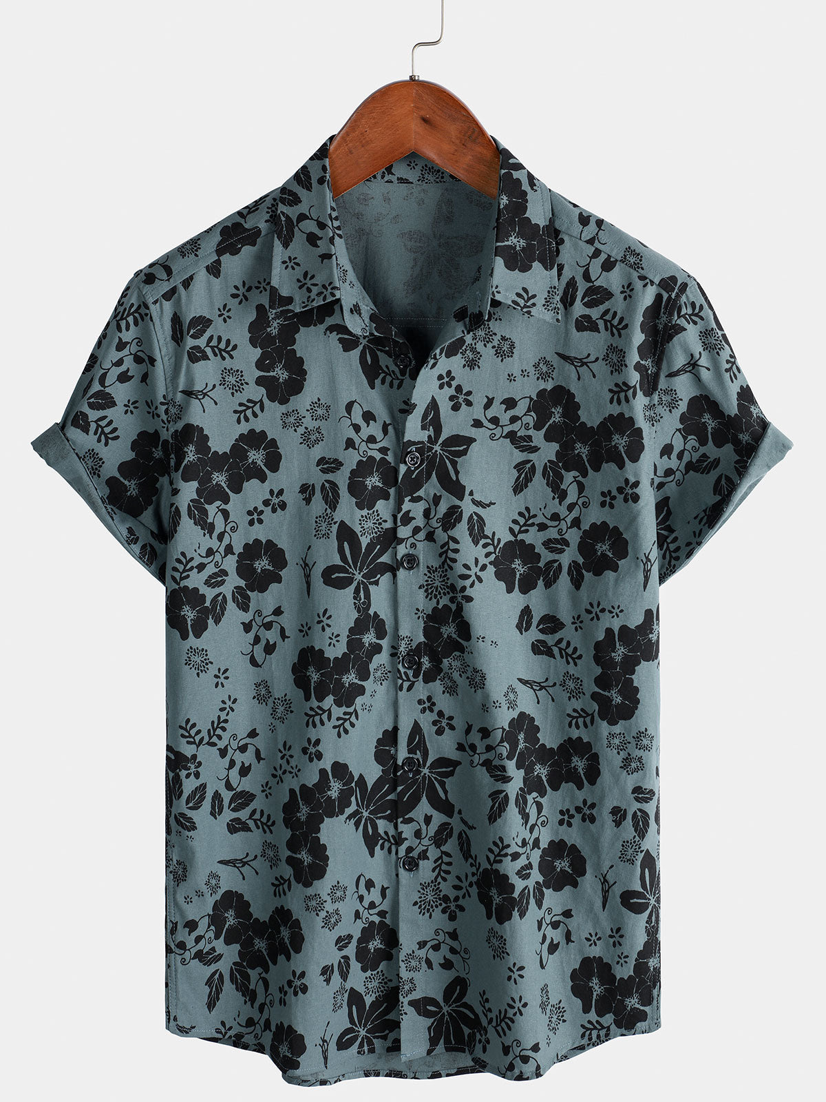 Chemise à manches courtes en mélange de coton et de lin à imprimé floral rétro pour homme